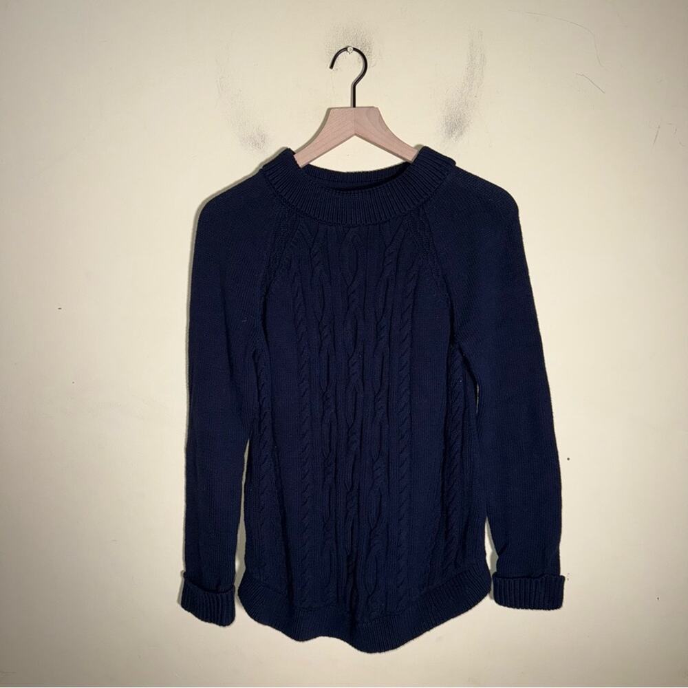 TALBOTS Cotton Cable Knit Portrait Collared preppy Sweater Navy Blue M - Picture 4 of 7